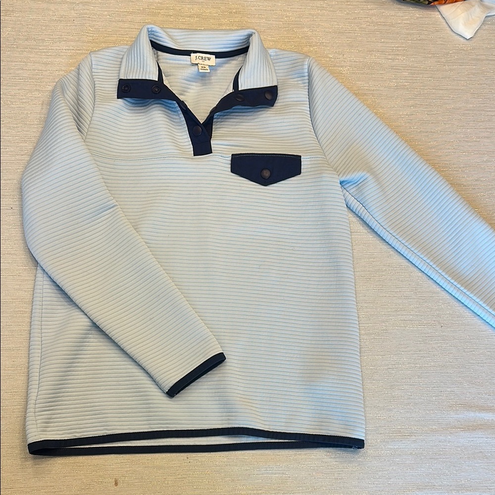 J. Crew Helena Lightweight Blue Pullover with Navy Trim